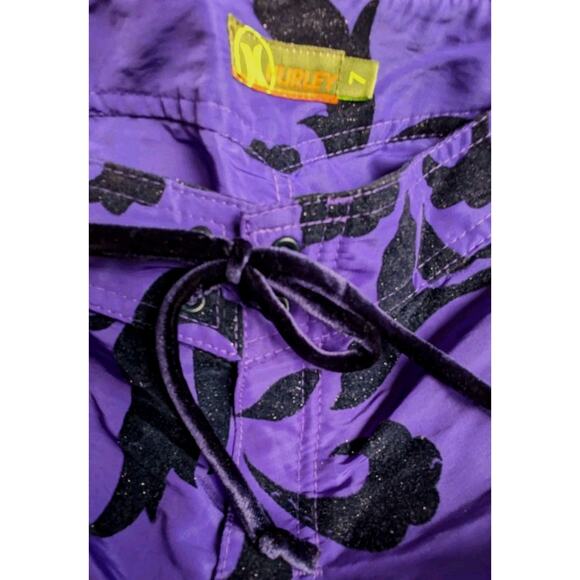 Y2K Hurley Sparkle Board Shorts 7 Juniors Purple Tropical Black Velvet Burnout - Picture 7 of 9